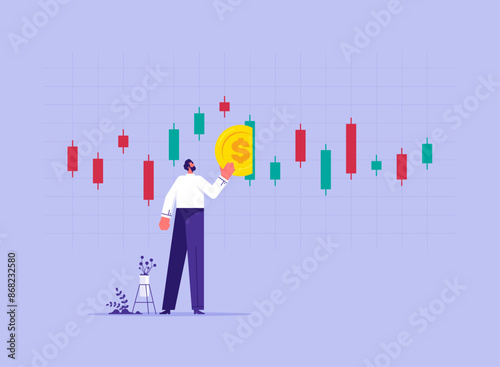 Get rich from stock market trading concept, trader make profit with investment trading, stock market growth, businessman invest money coin in stock market