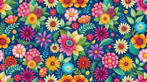 Wallpaper Mural Seamless vibrant floral pattern with colorful blooms, flowers, seamless, beautiful, colorful, pattern, background, nature Torontodigital.ca