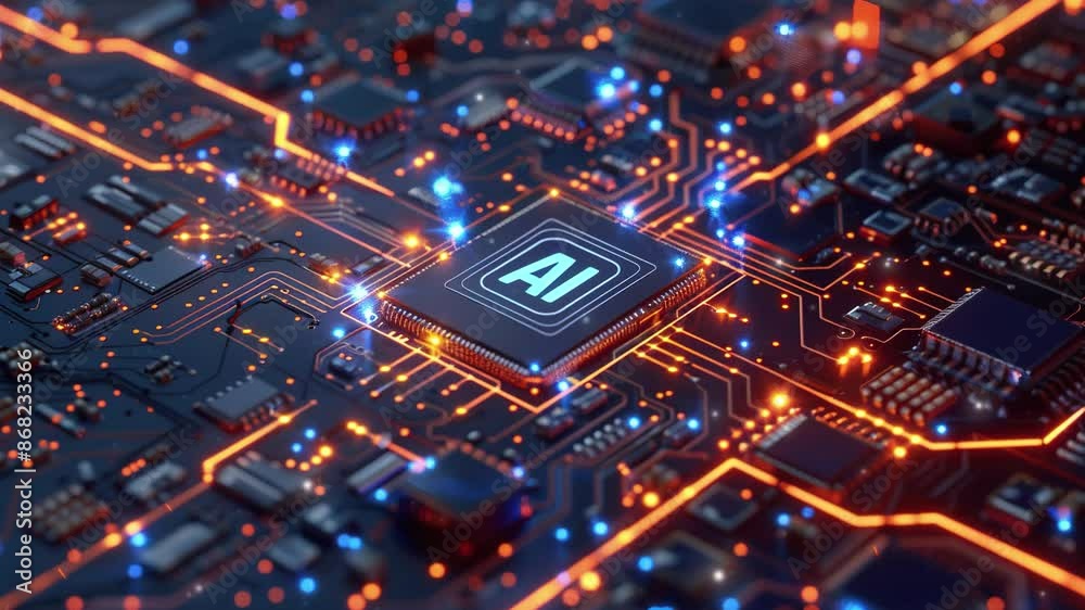 AI microchip of motherboard computer in AI symbol representing artificial intelligence, AI technology AI microchip of motherboard computer in AI symbol representing artificial intelligence, AI technology