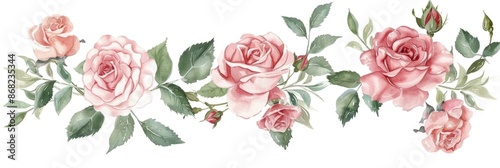 Flower Watercolor. Classic Rose Bouquet Collection with Botanical Illustration on White Background