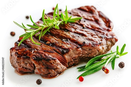 Meat White Background. Grilled Beef Steak Ribeye on White for BBQ Food Concept