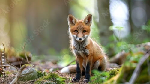 Cute young red fox in the forest ( Vulpes vulpes )  © chayna