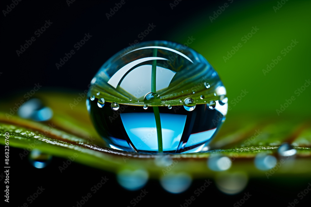 Droplet of water magnified to reveal its unique crystalline structure. Generative AI