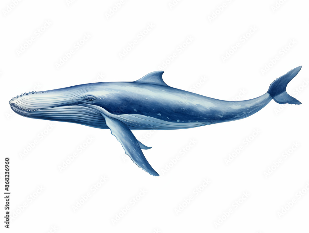 Obraz premium Blue Whale in white background, blue Whale isolated Raster object, 3D blue whale illustration