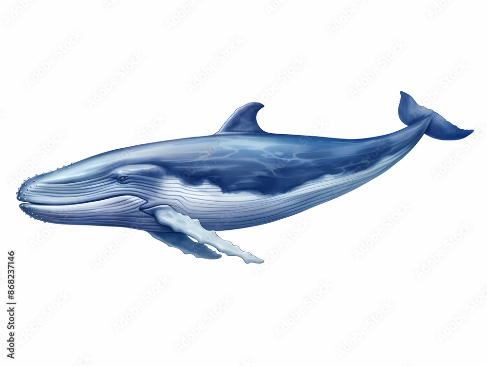 Fototapeta premium Blue Whale in white background, blue Whale isolated Raster object, 3D blue whale illustration