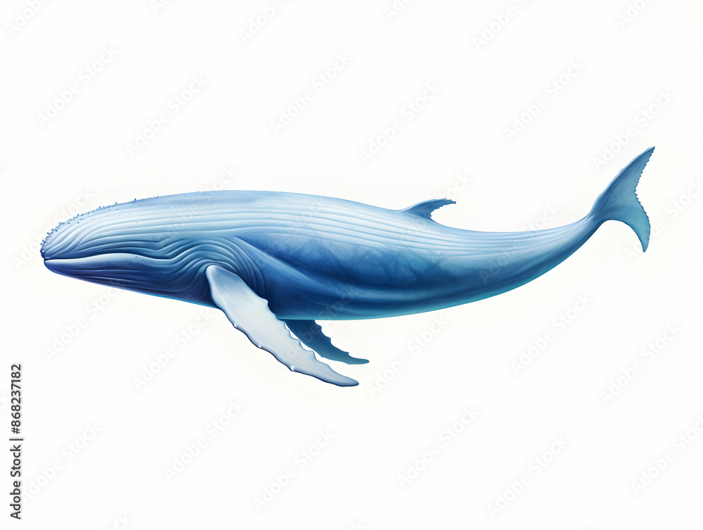 Fototapeta premium Blue Whale in white background, blue Whale isolated Raster object, 3D blue whale illustration