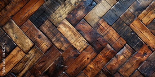 wooden herringbone parquet. design of the floor covering. view from above.