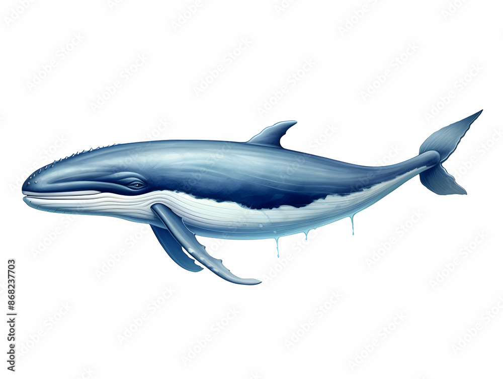 Fototapeta premium Blue Whale in white background, blue Whale isolated Raster object, 3D blue whale illustration