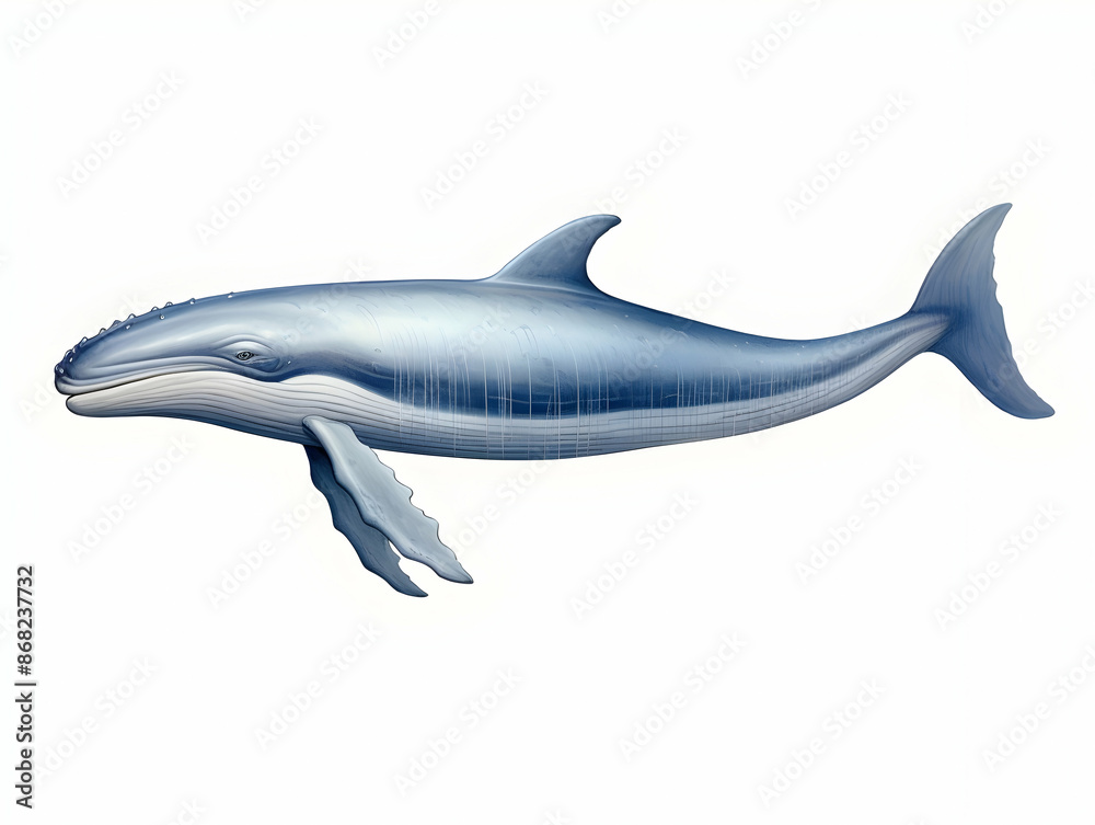 Fototapeta premium Blue Whale in white background, blue Whale isolated Raster object, 3D blue whale illustration
