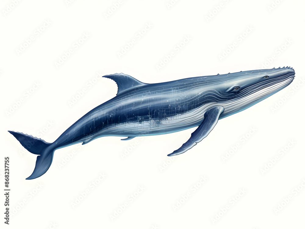 Fototapeta premium Blue Whale in white background, blue Whale isolated Raster object, 3D blue whale illustration