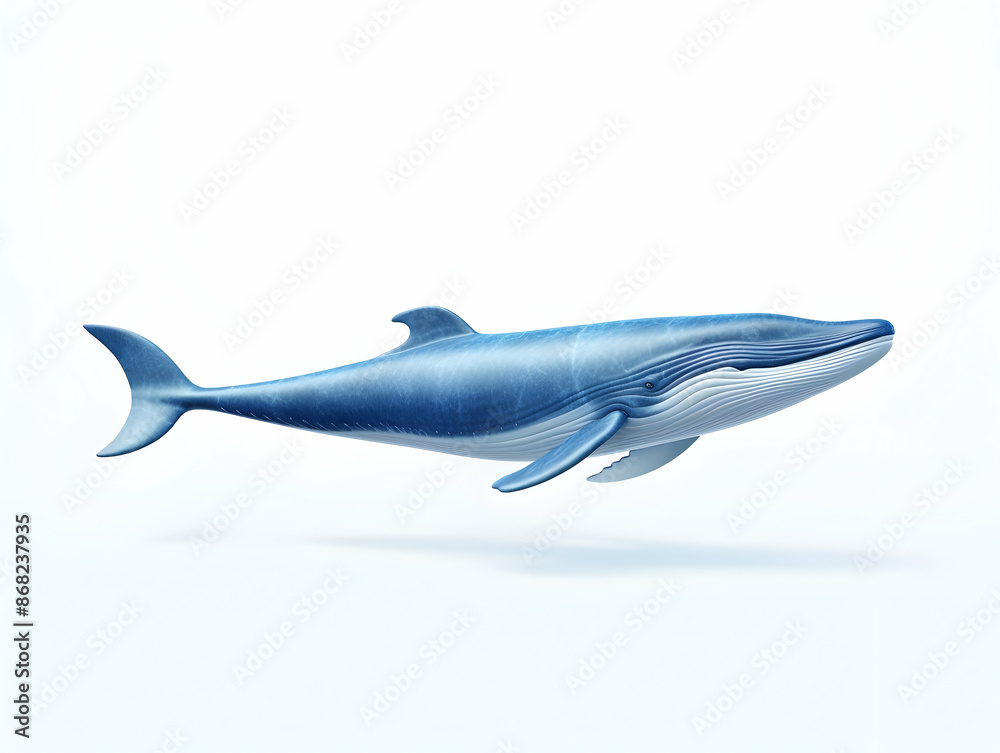 Fototapeta premium Blue Whale in white background, blue Whale isolated Raster object, 3D blue whale illustration