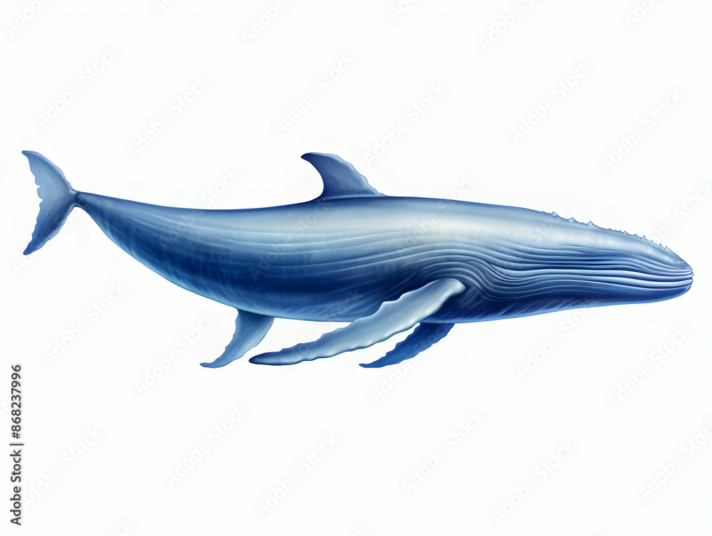 Fototapeta premium Blue Whale in white background, blue Whale isolated Raster object, 3D blue whale illustration