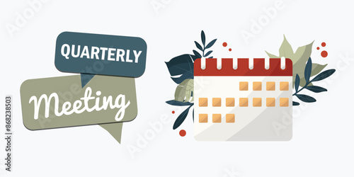 quarterly calendar illustration with text quarterly meeting. Time management concept. quarterly plan concepts. quarterly meeting. quarterly illustration - Stock Vector
