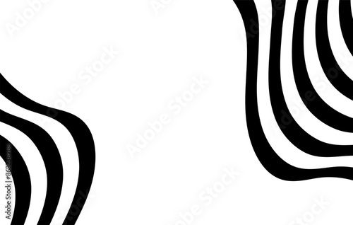 Abstract perspective wave line stripes background in black color. wavy shape .Striped linear pattern with 3d dimensional effect isolated on white.	
