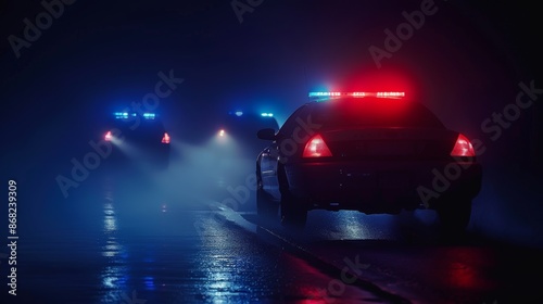 Silhouette of Police cars at night.
