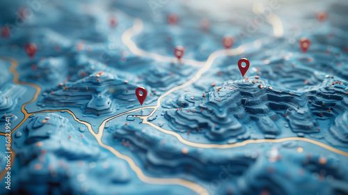A topographic map showing multiple islands with location pins highlighting key areas.