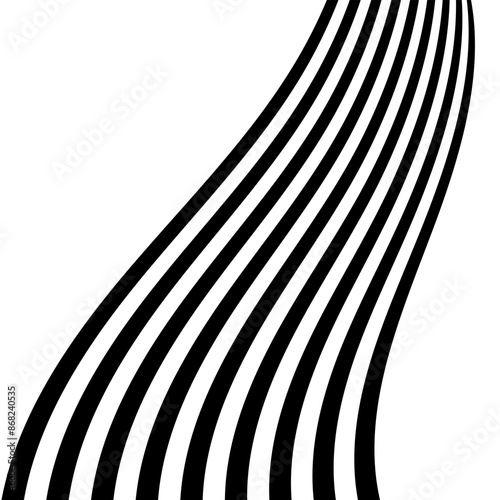 Abstract perspective wave line stripes background in black color. wavy shape .Striped linear pattern with 3d dimensional effect isolated on white.	