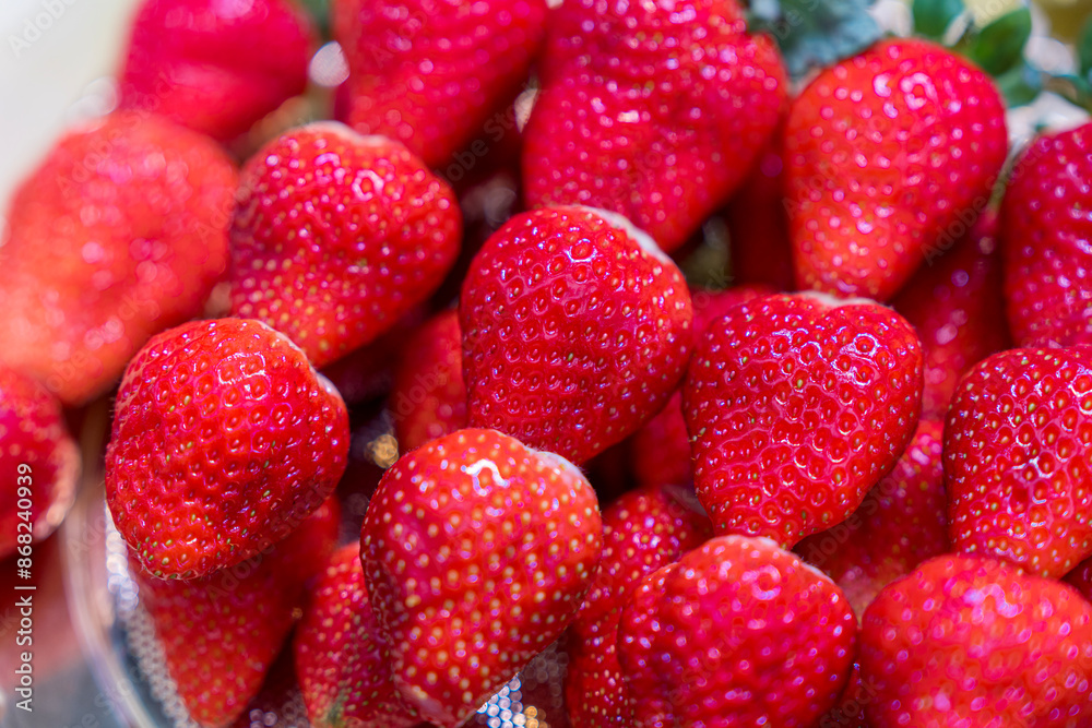Background of red big juicy ripe strawberries. Strawberries, Organic, delicious.