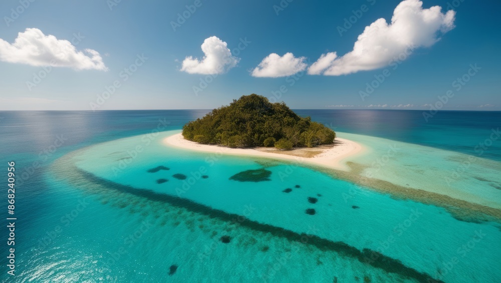 Obraz premium Bird's-eye view from a drone Small island, beautiful sandy beach in the Andaman Sea of ​​Thailand.