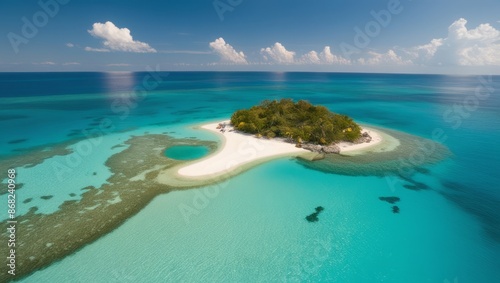 Bird's-eye view from a drone Small island, beautiful sandy beach in the Andaman Sea of ​​Thailand.