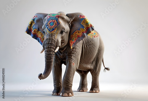 Ornate Indian Elephant with Colorful Decorations © Ru57Studio