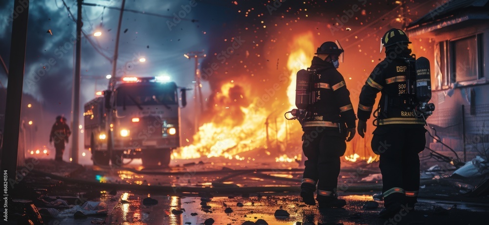 Fototapeta premium Emergency Response Teams Utilizing Advanced Satellite Communications During Disaster