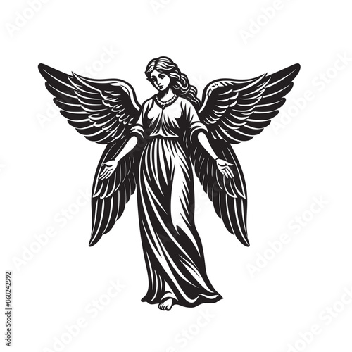 woman angel wings hand drawn vector illustration