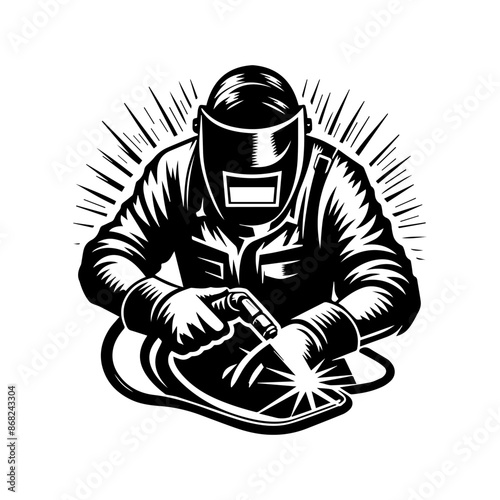 Welding man logo design, welding man vector illustration