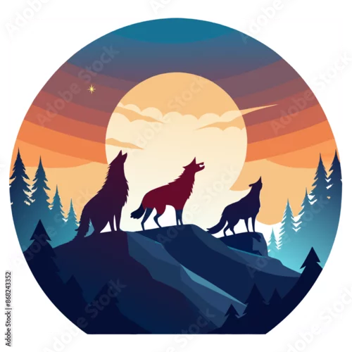 Fototapeta samoprzylepna Wilki wyjące do księżyca