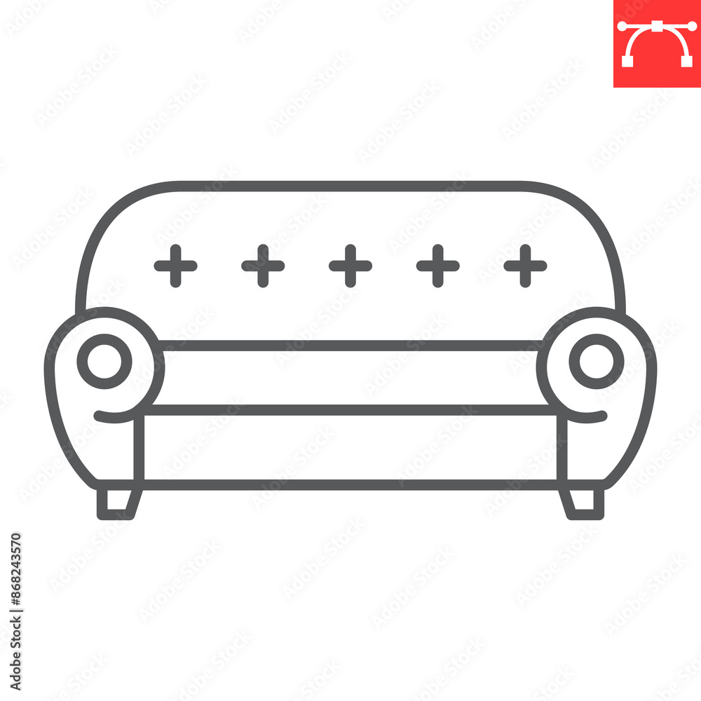 Sofa line icon, interior and home decor, couch vector icon, vector graphics, editable stroke outline sign, eps 10. Sofa line icon, interior and home decor, couch vector icon, vector graphics, editable stroke outline sign, eps 10.