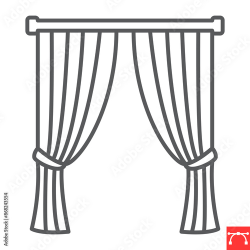 Curtains line icon, interior and home decor, curtain vector icon, vector graphics, editable stroke outline sign, eps 10.