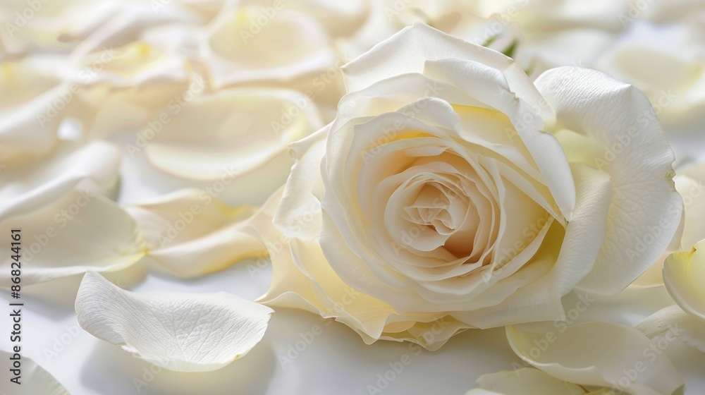 Gift Cards White Background. White Rose and Petals Perfect for Wedding, Birthday, Valentine's Day Gift Cards White Background. White Rose and Petals Perfect for Wedding, Birthday, Valentine's Day