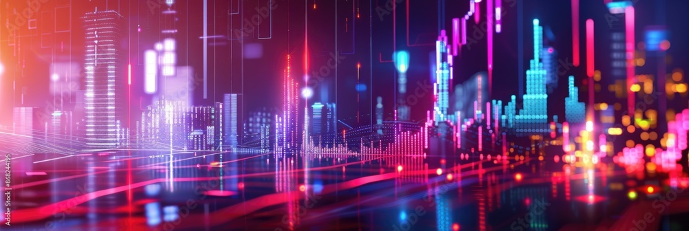 Growth Charts: Business Analytics with Neon Lighting Effects and Abstract Background Growth Charts: Business Analytics with Neon Lighting Effects and Abstract Background