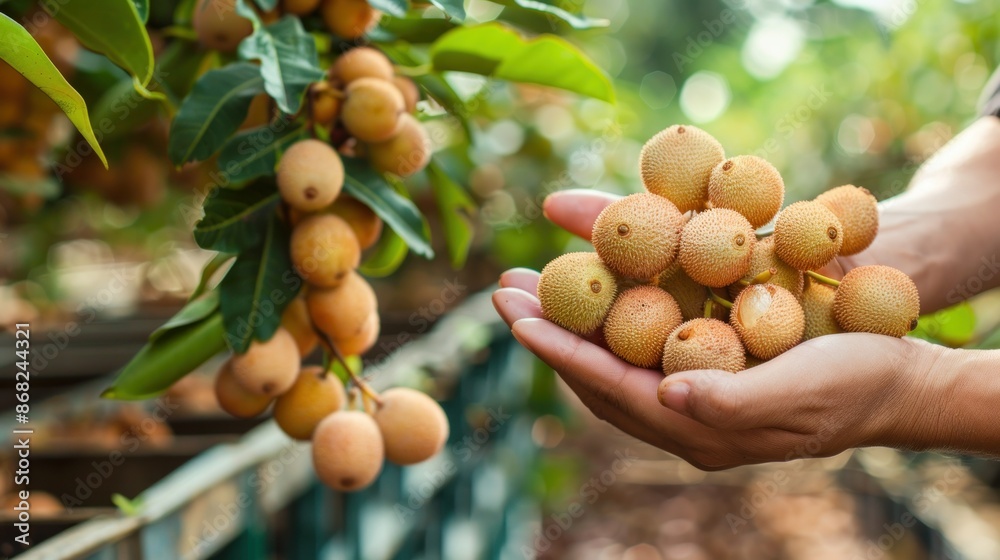 Longan Fruit Show on hand Tropical fruits Dimocarpus longan Longan Fruit Show on hand Tropical fruits Dimocarpus longan