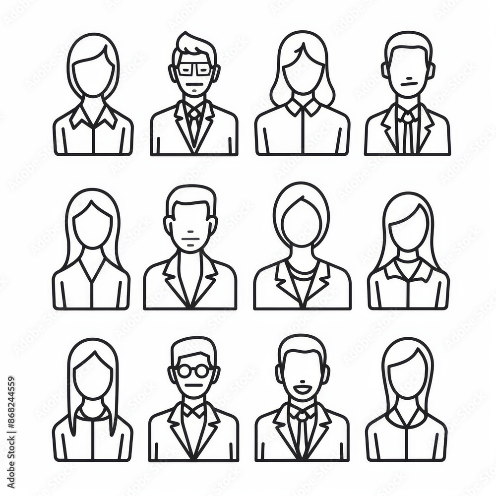 Vector illustration of people icons in line work, depicting group and team concepts. Vector illustration of people icons in line work, depicting group and team concepts.