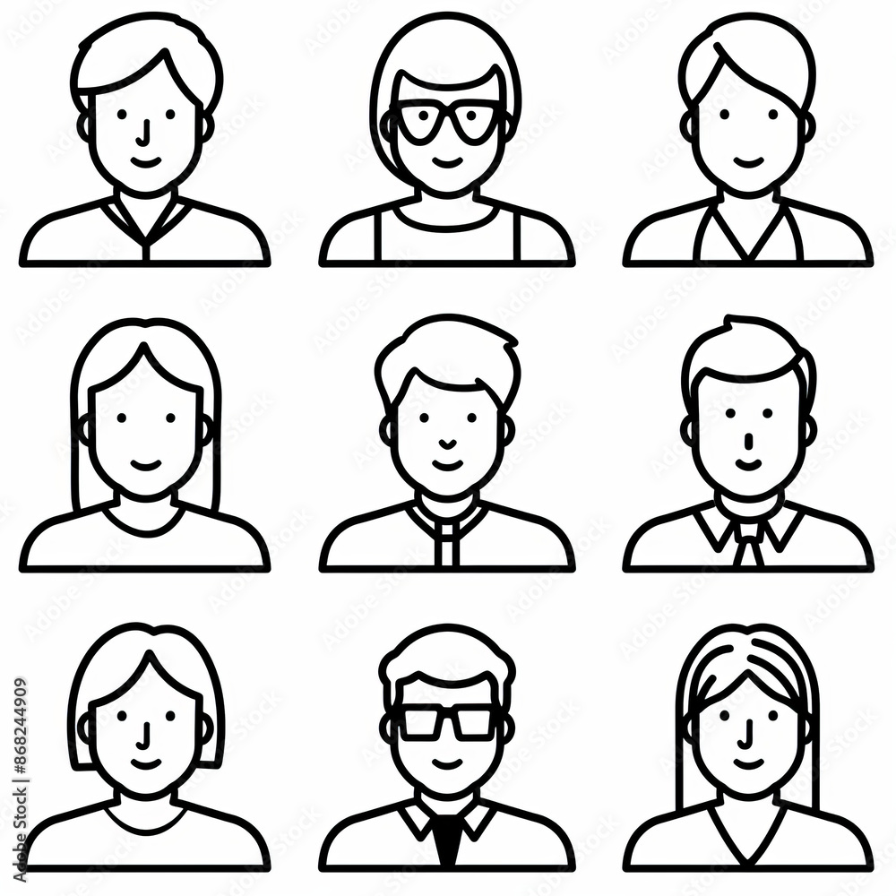 Vector illustration of people icons in line work, depicting group and team concepts. Vector illustration of people icons in line work, depicting group and team concepts.