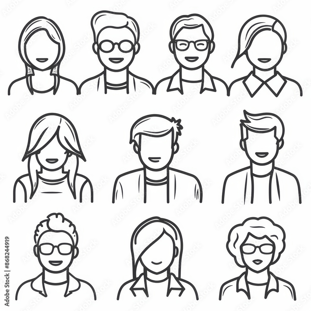 Vector illustration of people icons in line work, depicting group and team concepts. Vector illustration of people icons in line work, depicting group and team concepts.