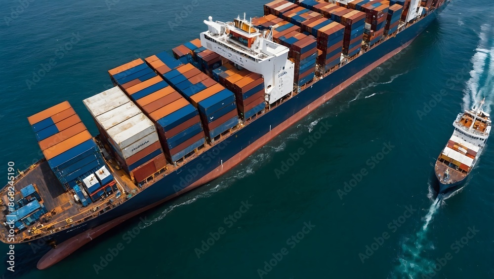 Fototapeta premium Seetransport in Aktion: Containerschiff