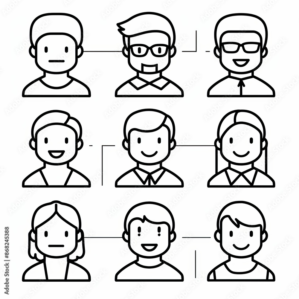 Vector illustration of people icons in line work, depicting group and team concepts. Vector illustration of people icons in line work, depicting group and team concepts.