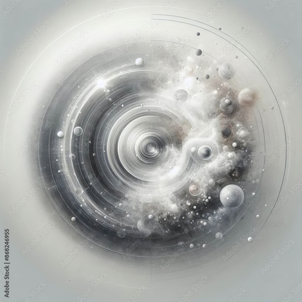 Abstract background with swirling clouds and translucent grey spheres Abstract background with swirling clouds and translucent grey spheres