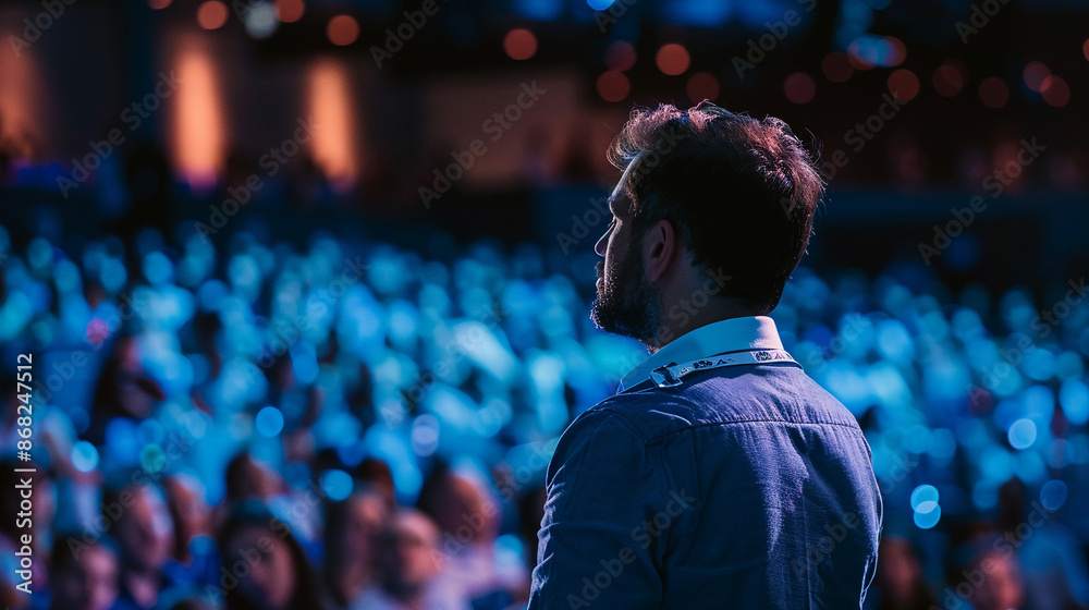 A tech conference keynote speaker. A tech conference keynote speaker.