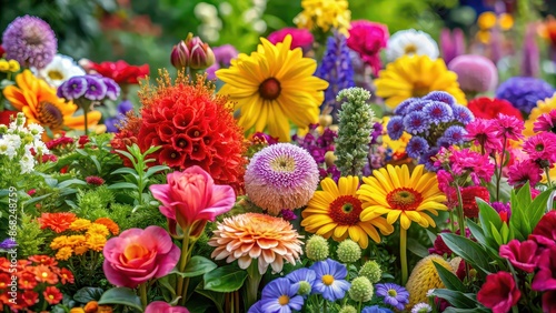 Fototapeta Naklejka Na Ścianę i Meble -  Vibrant assortment of colorful flowers and plants showcasing beauty of nature, floral, botanical, vibrant, assortment, colorful