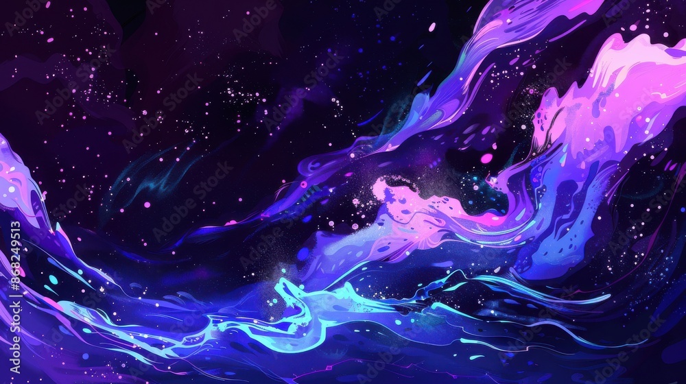 Fototapeta premium Vivid Neon Space, Abstract Digital Art of Colorful Cosmic Clouds, Stars and Nebula