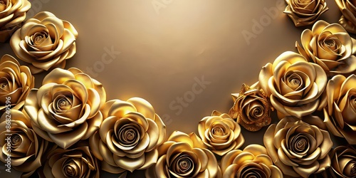 Fototapeta Naklejka Na Ścianę i Meble -  Composition of elegant gold roses in a beautiful arrangement, gold, roses, flowers, composition, elegant, luxury, glamour