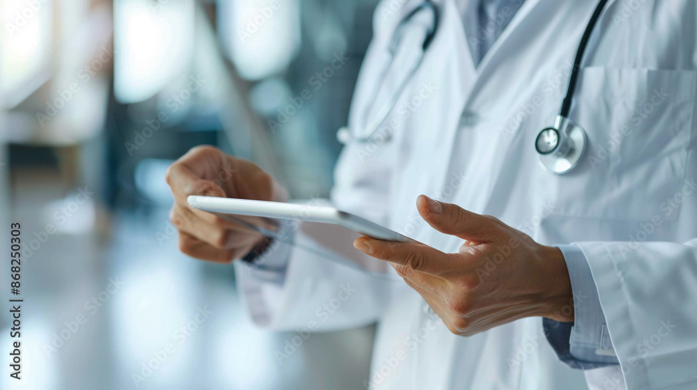 Telehealth consultation on a tablet. Telehealth consultation on a tablet.