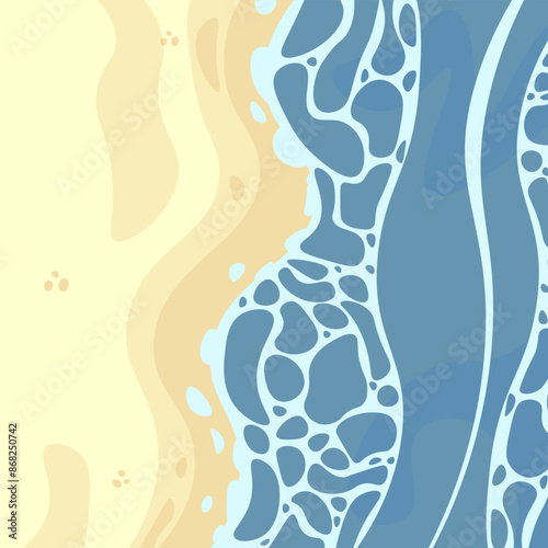 Trendy Beach Sand And Sea Water Waves Ocean Blue Abstract Wallpaper Poster Vector Design