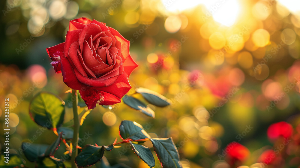 Beautiful red roses against the backdrop of a summer sunny park Beautiful red roses against the backdrop of a summer sunny park