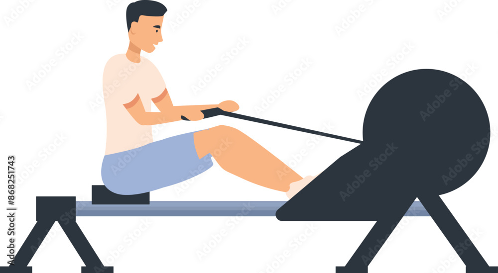 Fototapeta premium Young athlete is training on a rowing machine, working on his physical condition