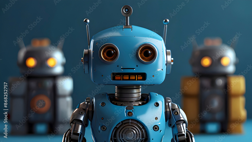 Cute Blue Robot Design with Matching Blue Background, AI, ML, Futuristic wallpaper background Cute Blue Robot Design with Matching Blue Background, AI, ML, Futuristic wallpaper background
