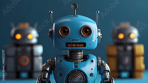 Cute Blue Robot Design with Matching Blue Background, AI, ML, Futuristic wallpaper background